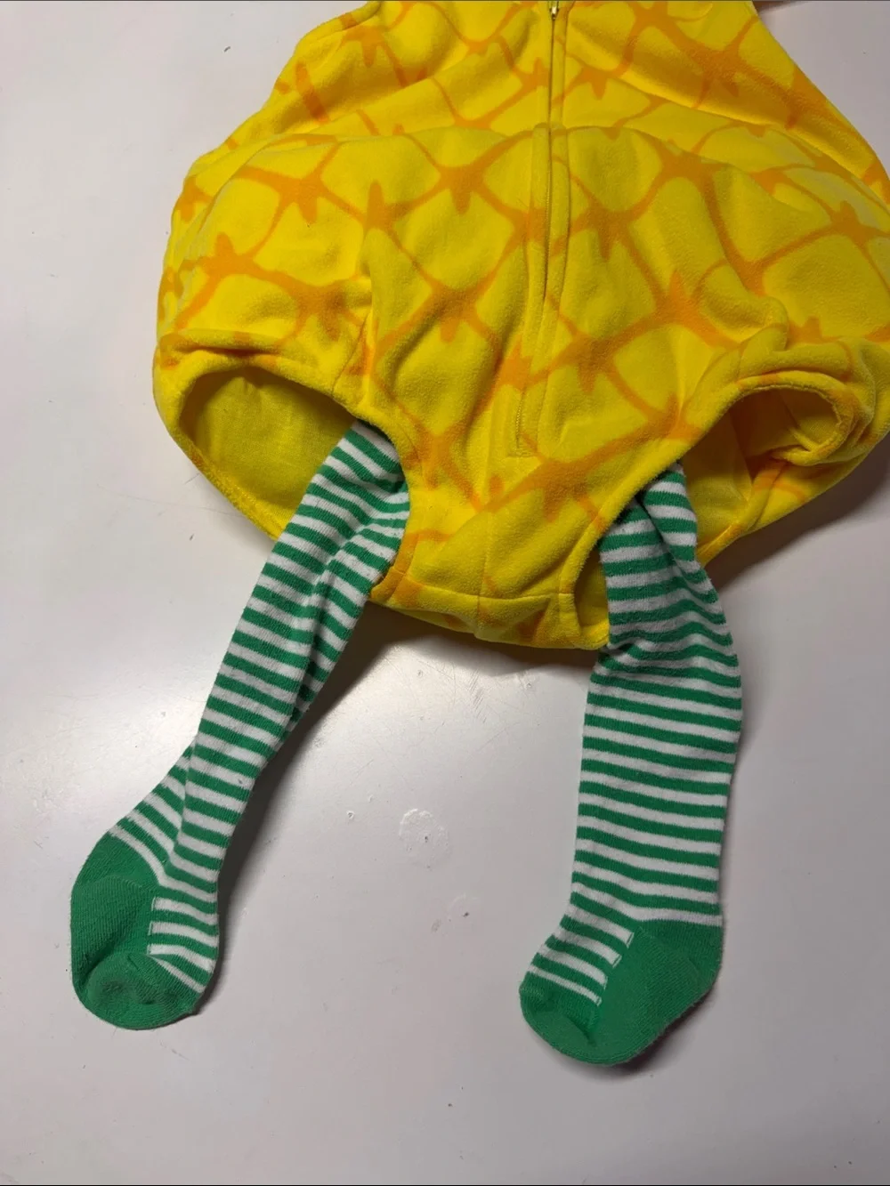 Carter’s Yellow Pineapple One-Piece Hooded Costume with green striped tights 18m
